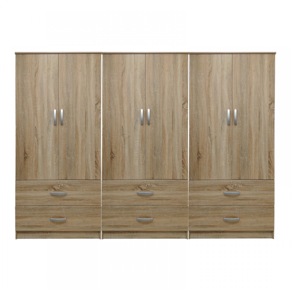 Ντουλάπα εξάφυλλη με συρτάρια Lego pakoworld sonoma 240x42x180εκ