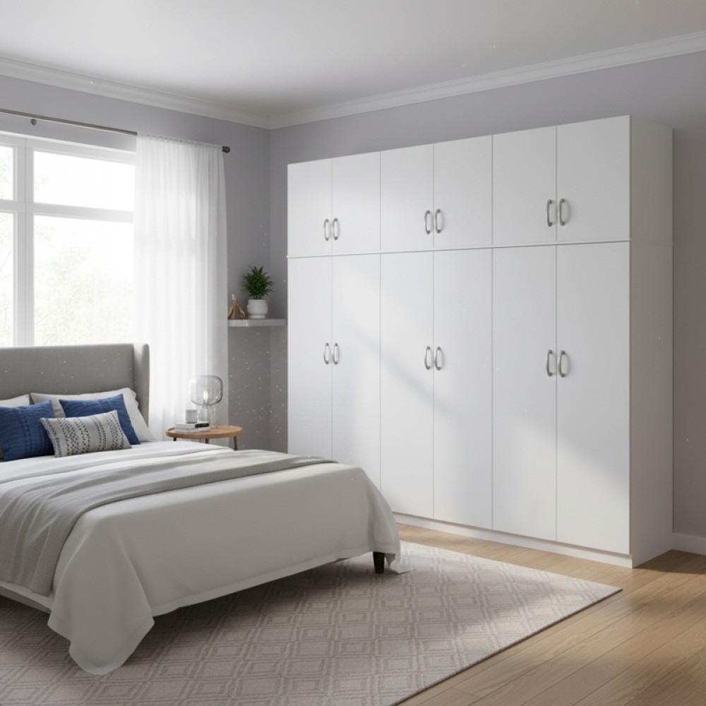 Ντουλάπα εξάφυλλη με πατάρι Athos ΙΙ pakoworld λευκή 240x42x240εκ
