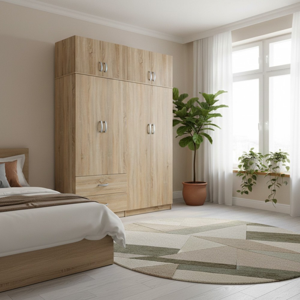 Ντουλάπα τετράφυλλη με πατάρι Athos pakoworld sonoma 160x42x240εκ