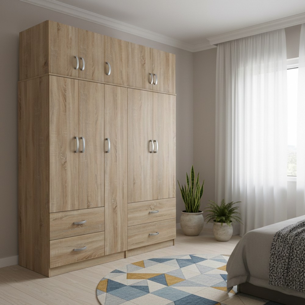 Ντουλάπα πεντάφυλλη με πατάρι Athos pakoworld sonoma 170x42x240εκ