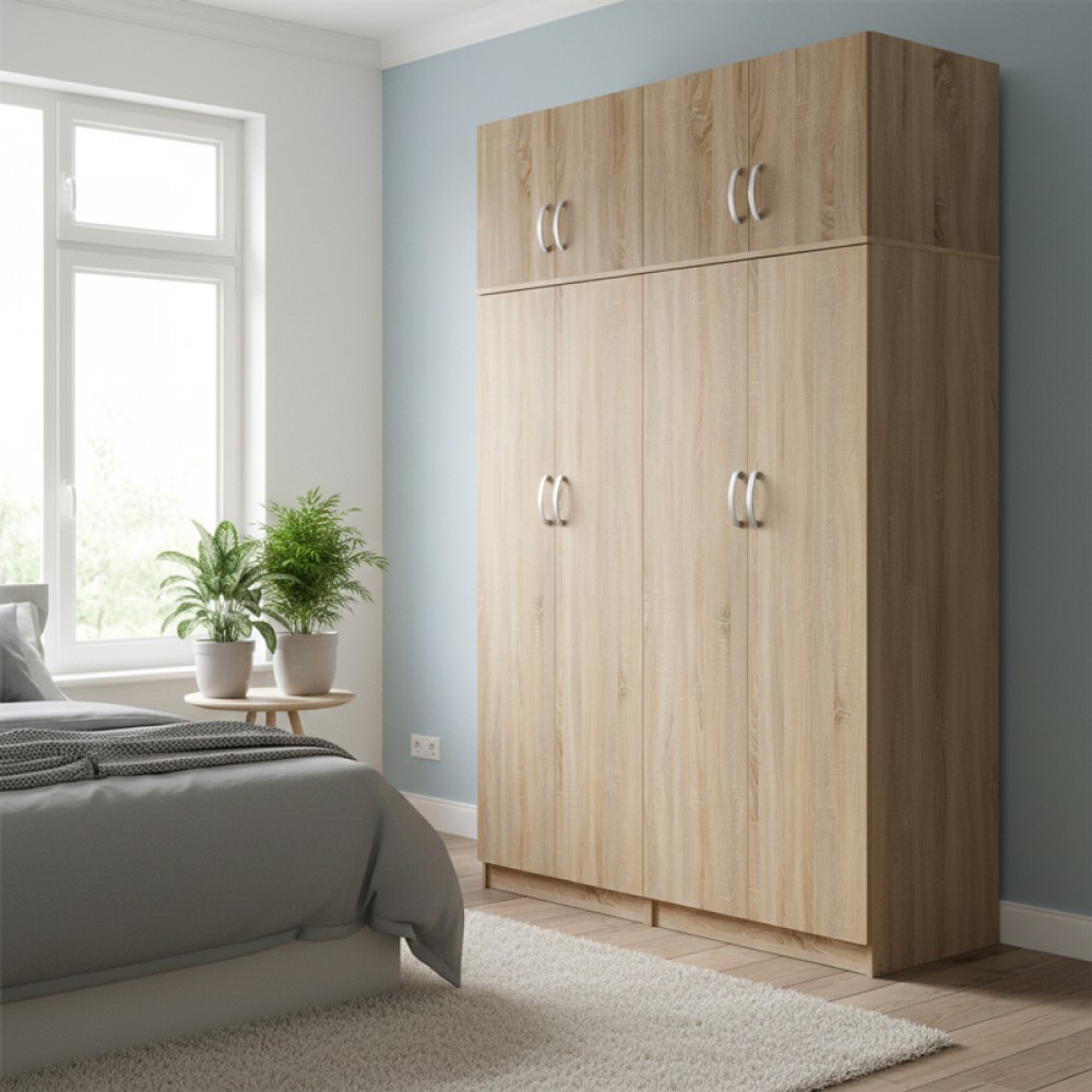 Ντουλάπα τετράφυλλη με πατάρι Athos Ι pakoworld sonoma 160x42x240εκ