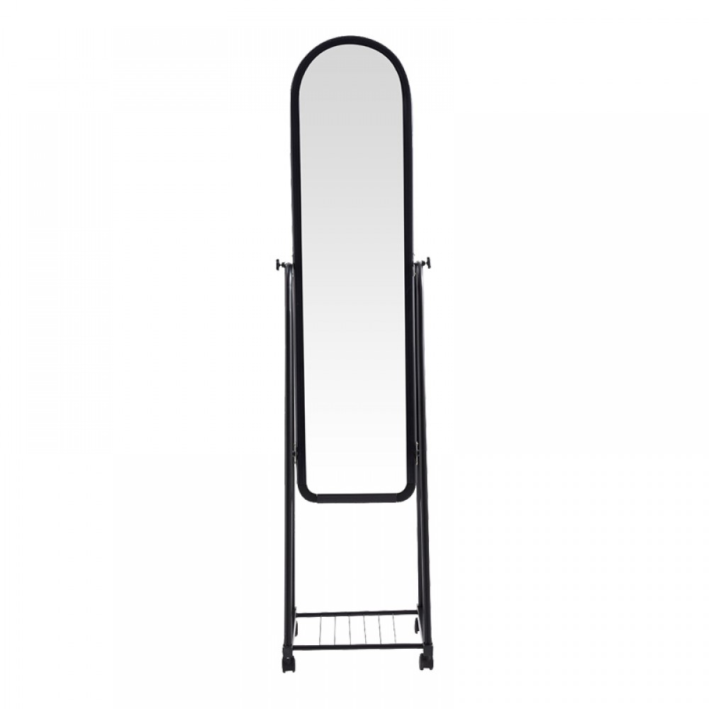 Καθρέπτης τροχήλατος Lomna pakoworld pp-μεταλλικός με ράφι σε μαύρη απόχρωση 38.5x37.5x160εκ