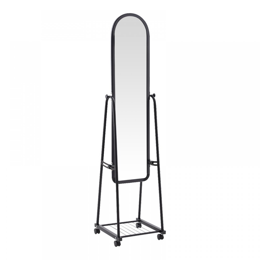 Καθρέπτης τροχήλατος Lomna pakoworld pp-μεταλλικός με ράφι σε μαύρη απόχρωση 38.5x37.5x160εκ