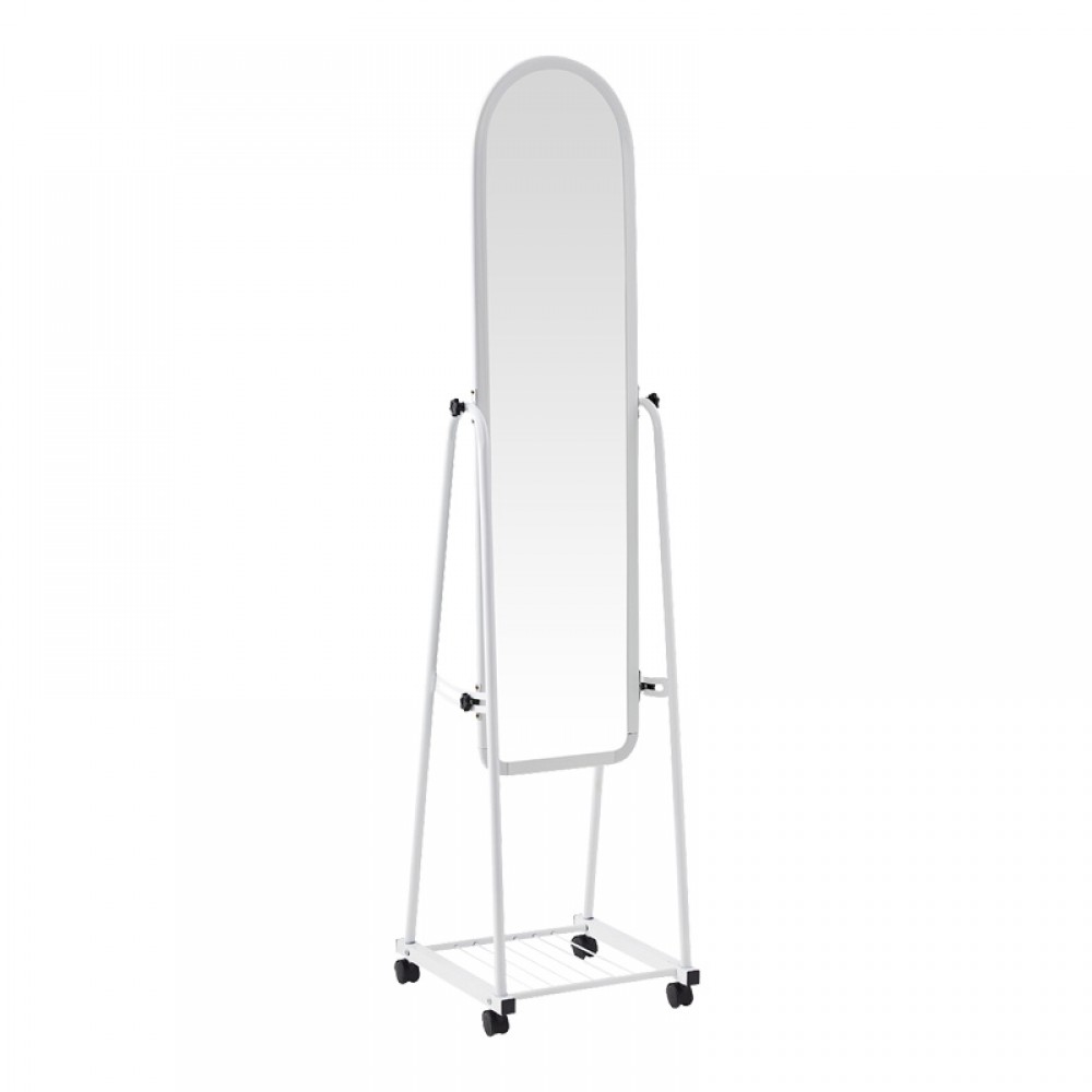 Καθρέπτης τροχήλατος Lomna pakoworld pp-μεταλλικός με ράφι σε λευκή απόχρωση 38.5x37.5x160εκ