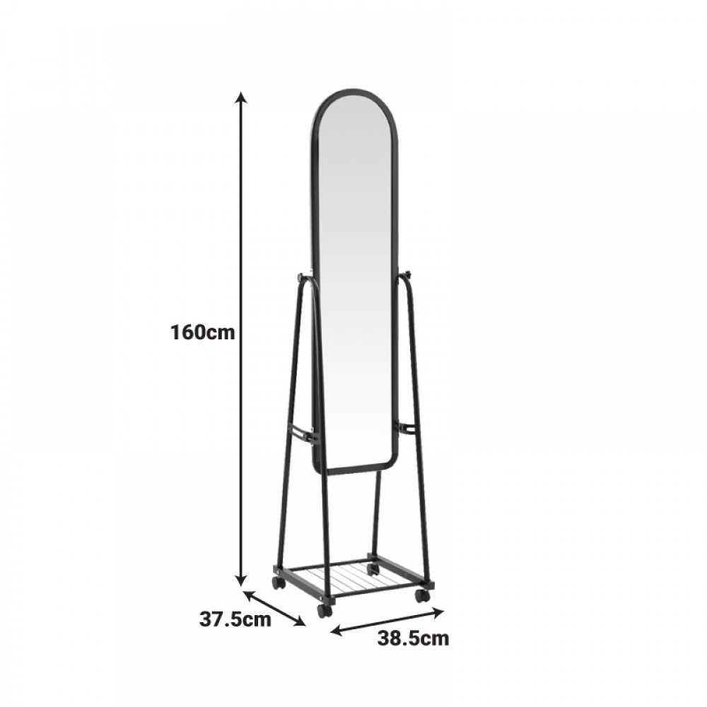 Καθρέπτης τροχήλατος Lomna pakoworld pp-μεταλλικός με ράφι σε λευκή απόχρωση 38.5x37.5x160εκ