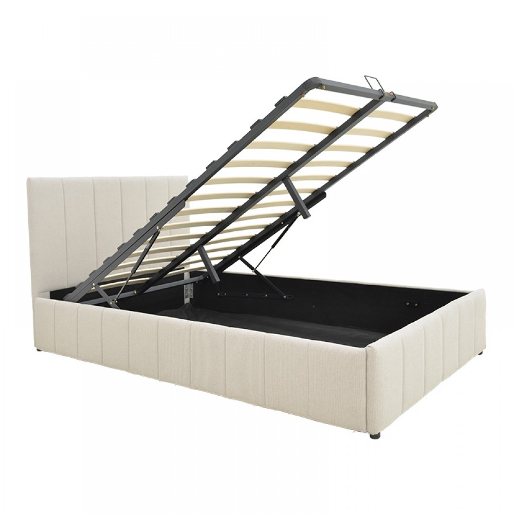 Κρεβάτι Snuggle pakoworld με αποθηκευτικό χώρο ύφασμα μπεζ 120x200εκ