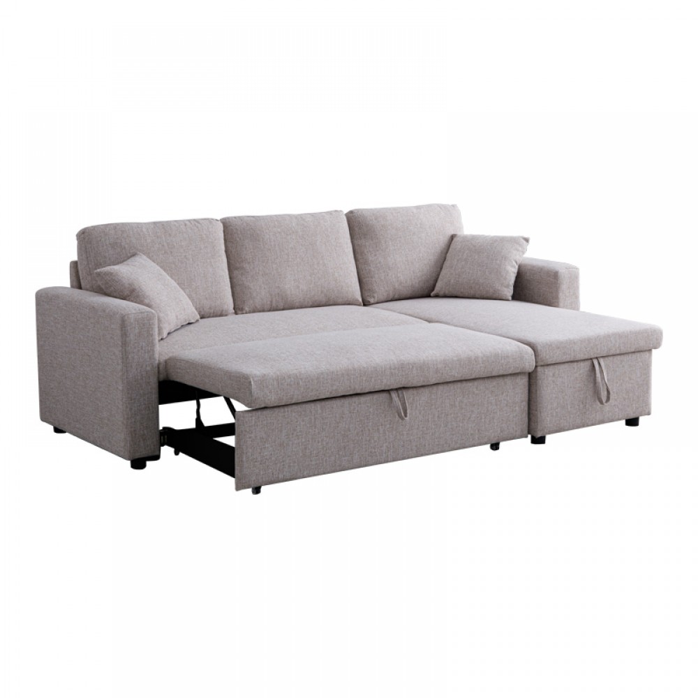 Γωνιακός αναστρέψιμος καναπές κρεβάτι Kamore pakoworld με αποθηκευτικό χώρο μπεζ ύφασμα 223x146x85εκ