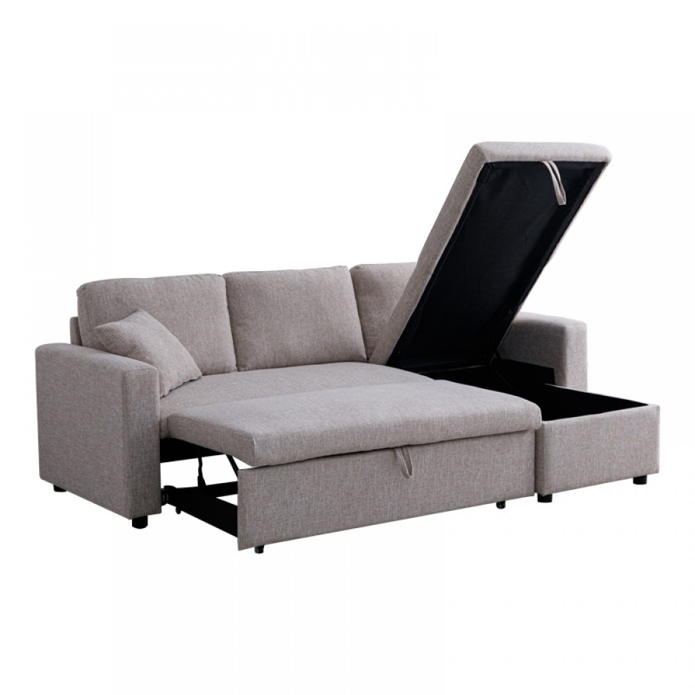 Γωνιακός αναστρέψιμος καναπές κρεβάτι Kamore pakoworld με αποθηκευτικό χώρο μπεζ ύφασμα 223x146x85εκ
