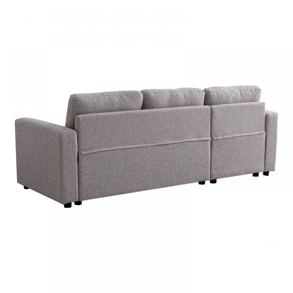 Γωνιακός αναστρέψιμος καναπές κρεβάτι Kamore pakoworld με αποθηκευτικό χώρο μπεζ ύφασμα 223x146x85εκ