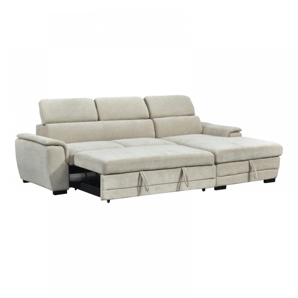 Γωνιακός καναπές-κρεβάτι αριστερή γωνία Dreamora pakoworld με αποθηκευτικό χώρο ύφασμα μπεζ 270x167x82εκ