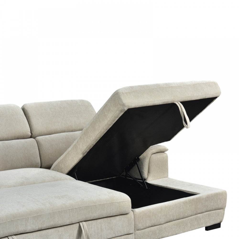 Γωνιακός καναπές-κρεβάτι αριστερή γωνία Dreamora pakoworld με αποθηκευτικό χώρο ύφασμα μπεζ 270x167x82εκ