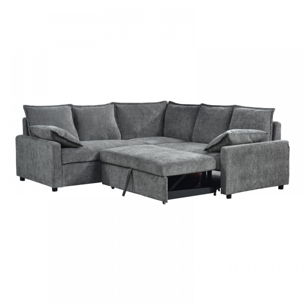 Γωνιακός καναπές κρεβάτι Lounivo pakoworld ύφασμα ανθρακί 215x215x84εκ