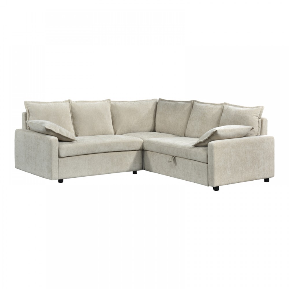 Γωνιακός καναπές κρεβάτι Lounivo pakoworld ύφασμα μπεζ 215x215x84εκ