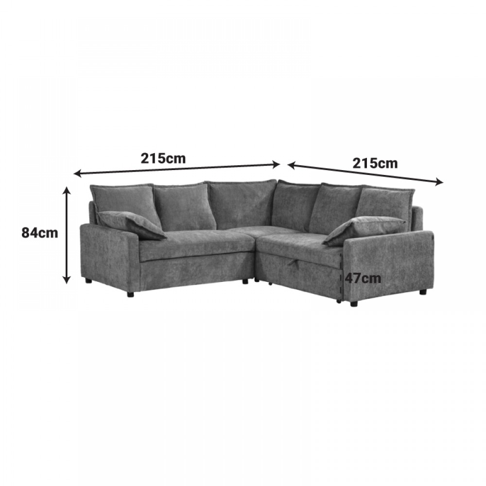 Γωνιακός καναπές κρεβάτι Lounivo pakoworld ύφασμα μπεζ 215x215x84εκ