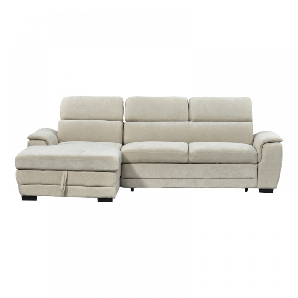 Γωνιακός καναπές-κρεβάτι δεξία γωνία Dreamora pakoworld με αποθηκευτικό ύφασμα μπεζ 270x167x82εκ