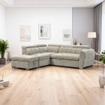 Γωνιακός καναπές-κρεβάτι δεξιά γωνία Nuvora pakoworld με αποθηκευτικό χώρο μπεζ ύφασμα 244x225x79εκ