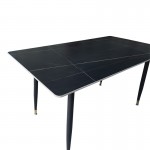 Τραπέζι Pembe pakoworld sintered stone μαύρη όψη μαρμάρου με μαύρα μεταλλικά πόδια 140x80x75εκ