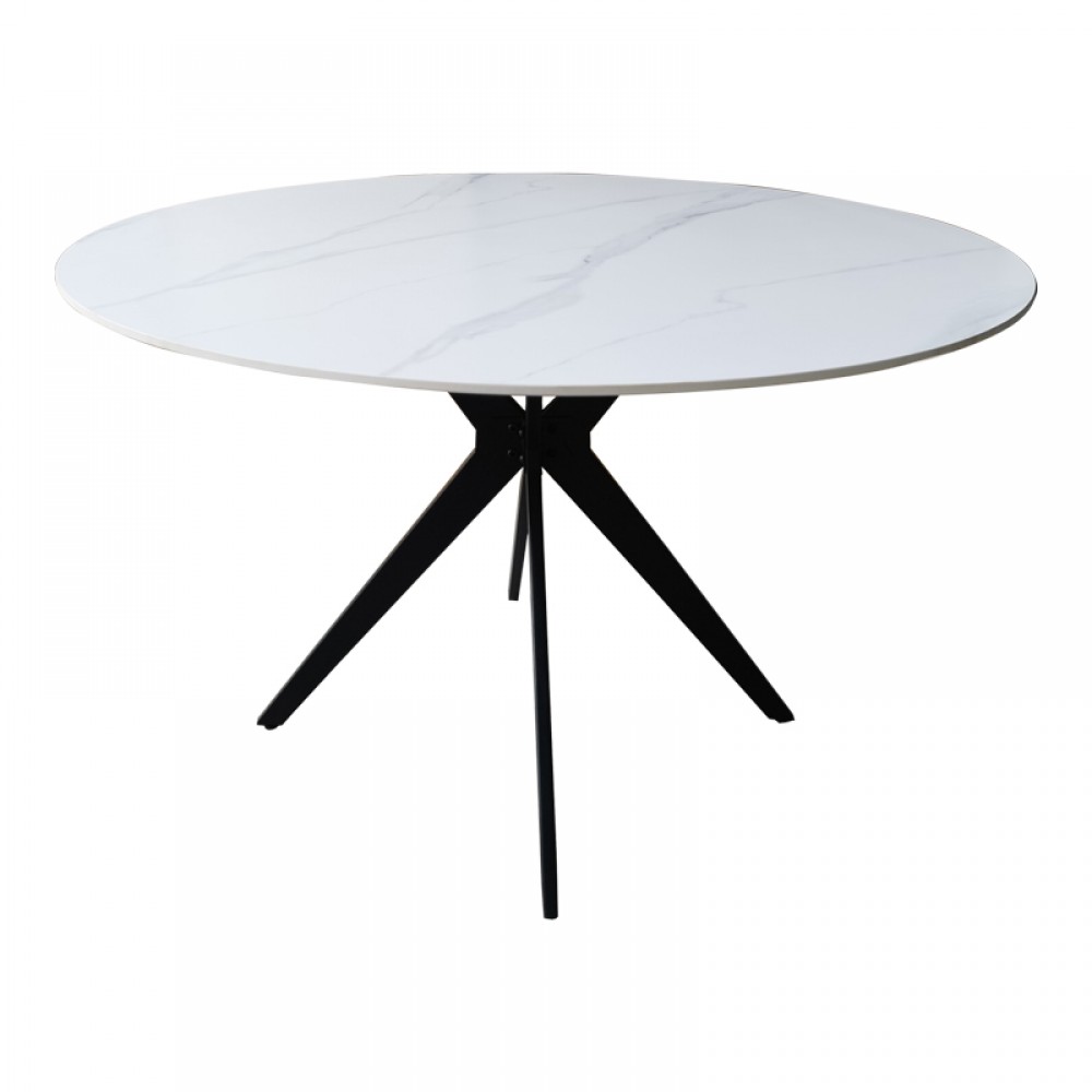 Τραπέζι Orbital pakoworld sintered stone λευκή όψη μαρμάρου με μαύρα μεταλλικά πόδια Φ120x76εκ