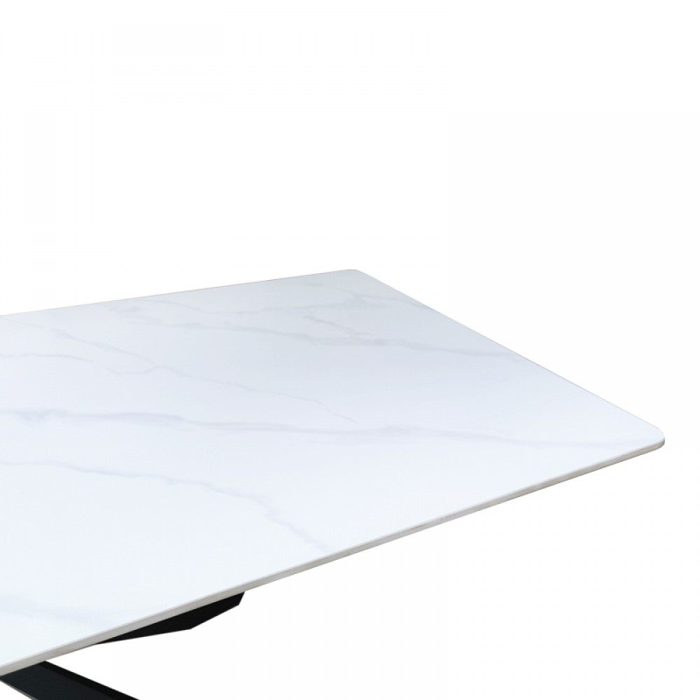 Τραπέζι Mattias pakoworld sintered stone λευκη όψη μαρμάρου με μαύρα μεταλλικά πόδια 180x90x75εκ