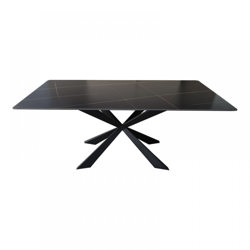 Τραπέζι Mattias pakoworld sintered stone μαύρη όψη μαρμάρου με μαύρα μεταλλικά πόδια 180x90x75εκ