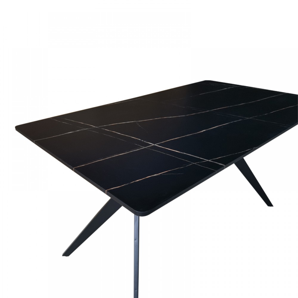 Τραπέζι Ezali pakoworld mdf μαύρη όψη μαρμάρου με μαύρα μεταλλικά πόδια 140x80x75εκ