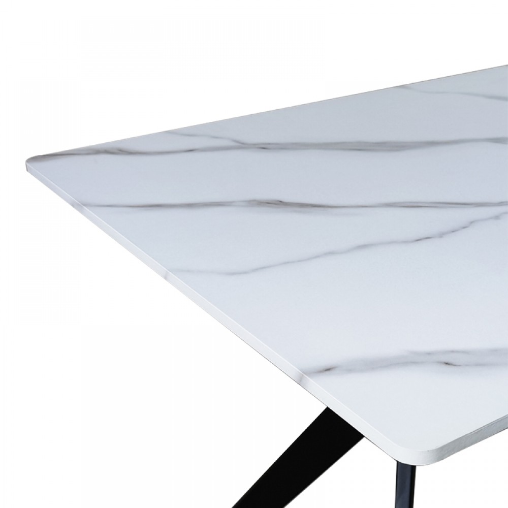 Τραπέζι Ezali pakoworld mdf λευκή όψη μαρμάρου με μαύρα μεταλλικά πόδια 140x80x75εκ