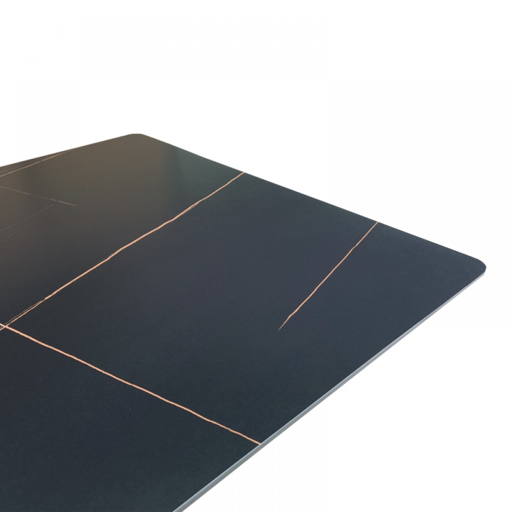 Τραπέζι Mapele pakoworld μαύρη όψη μαρμάρου με μαύρα μεταλλικά πόδια 180x90x75εκ