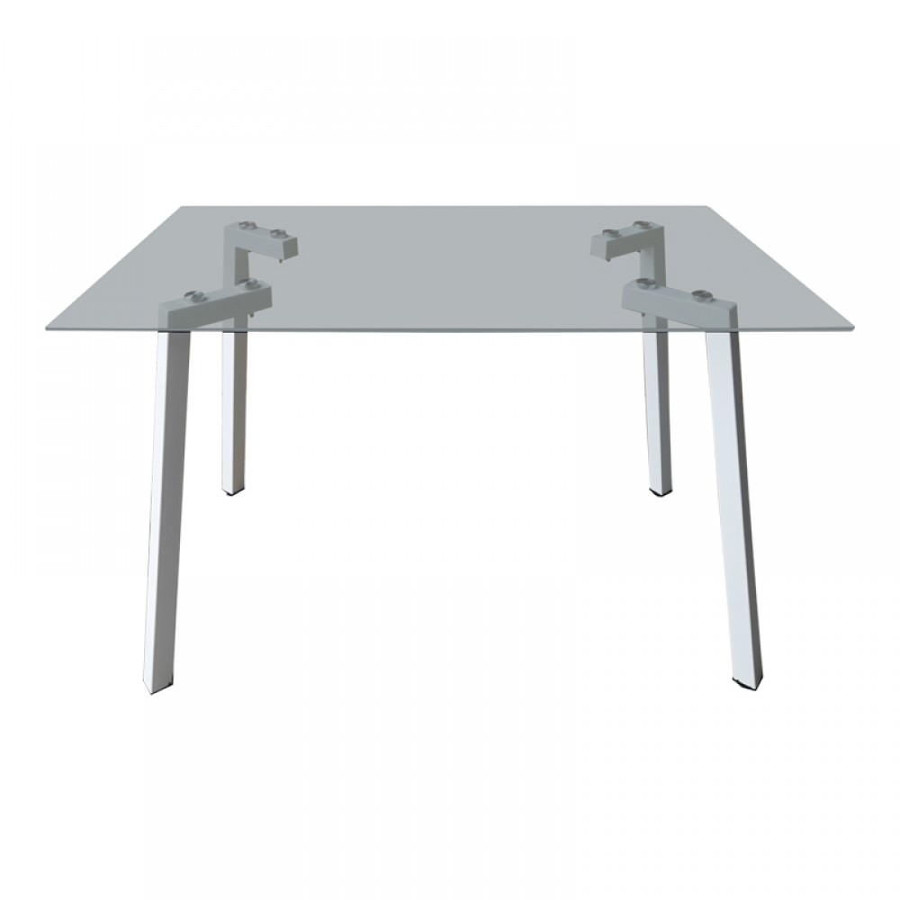 Τραπέζι Titta pakoworld γυάλινη επιφάνεια με λευκά μεταλλικά πόδια 120x70x75εκ