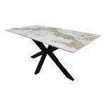 Τραπέζι Bethan pakoworld sintered stone-μέταλλο λευκό μαρμάρου-μαύρο 160x80x75εκ