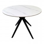 Τραπέζι Orbital pakoworld sintered stone λευκή ματ όψη μαρμάρου με μαύρο μεταλλικό πόδι Φ100x76εκ