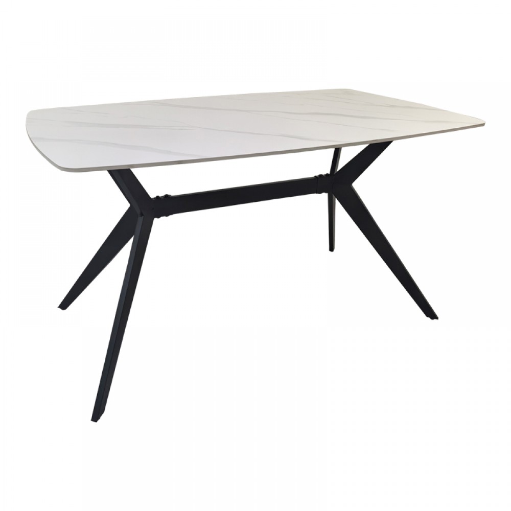 Τραπέζι Ezali pakoworld sintered stone λευκή ματ όψη μαρμάρου με μαύρο μεταλλικό πόδι 140x80x75εκ
