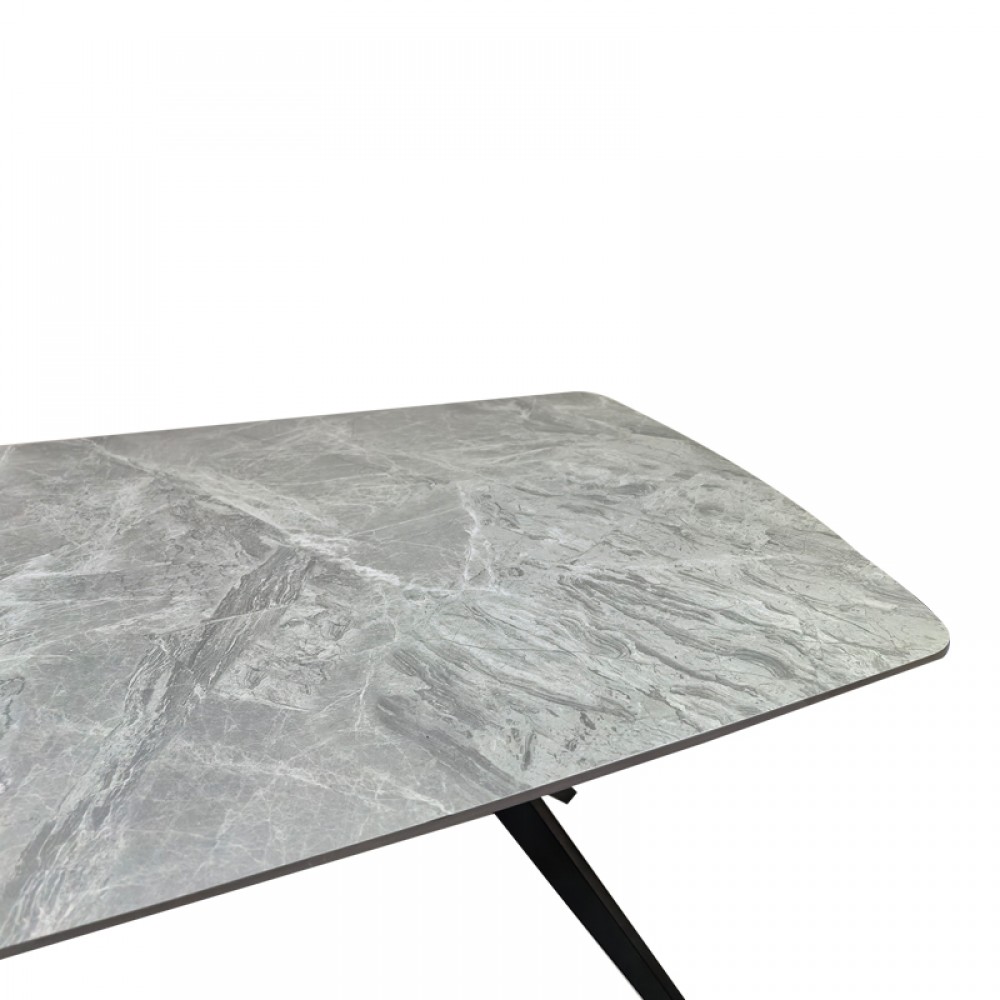Τραπέζι Ezali pakoworld sintered stone γκρι όψη μαρμάρου με μαύρο μεταλλικό πόδι 180x90x75εκ