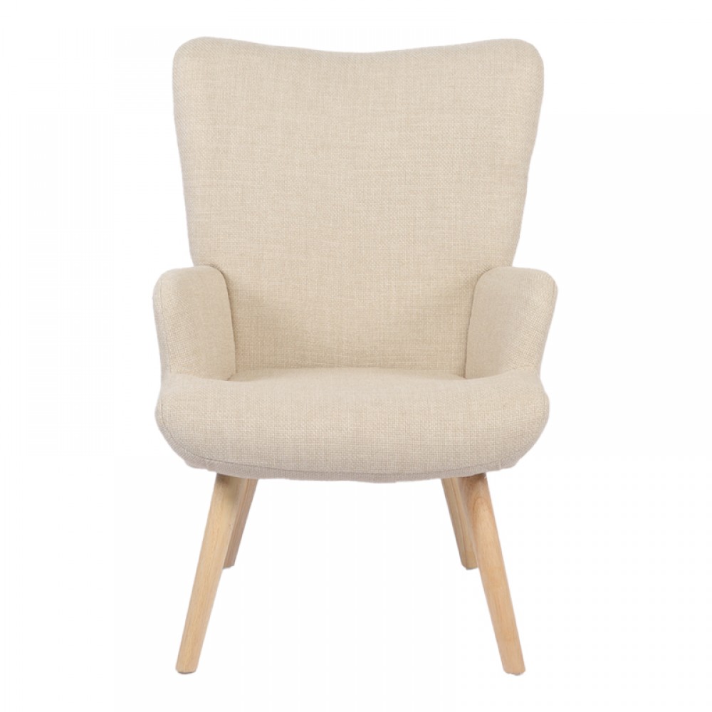 Πολυθρόνα-μπερζέρα Gerlina pakoworld κρεμ ύφασμα με πόδι σε φυσική απόχρωση 71x64x94εκ