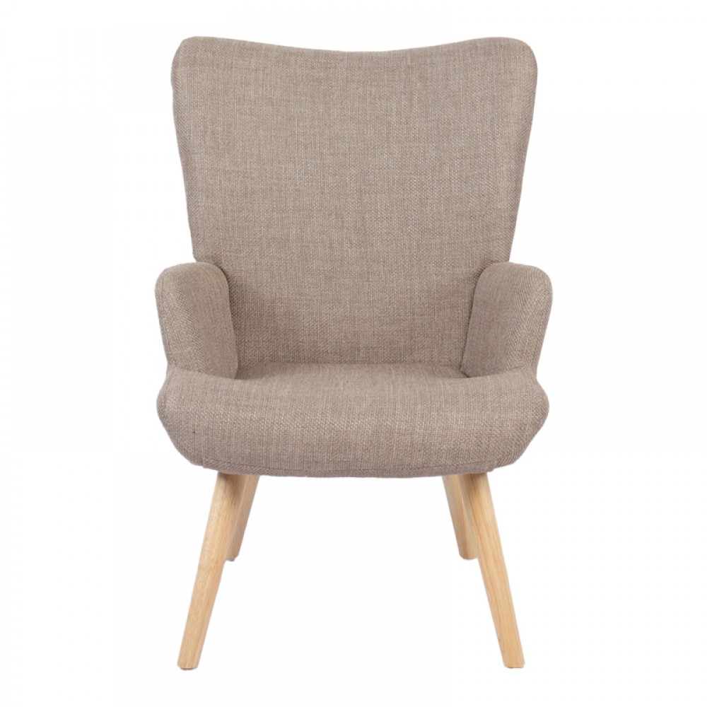 Πολυθρόνα-μπερζέρα Gerlina pakoworld γκρι-μπεζ ύφασμα με πόδι σε φυσική απόχρωση 71x64x94εκ