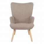 Πολυθρόνα-μπερζέρα Gerlina pakoworld γκρι-μπεζ ύφασμα με πόδι σε φυσική απόχρωση 71x64x94εκ