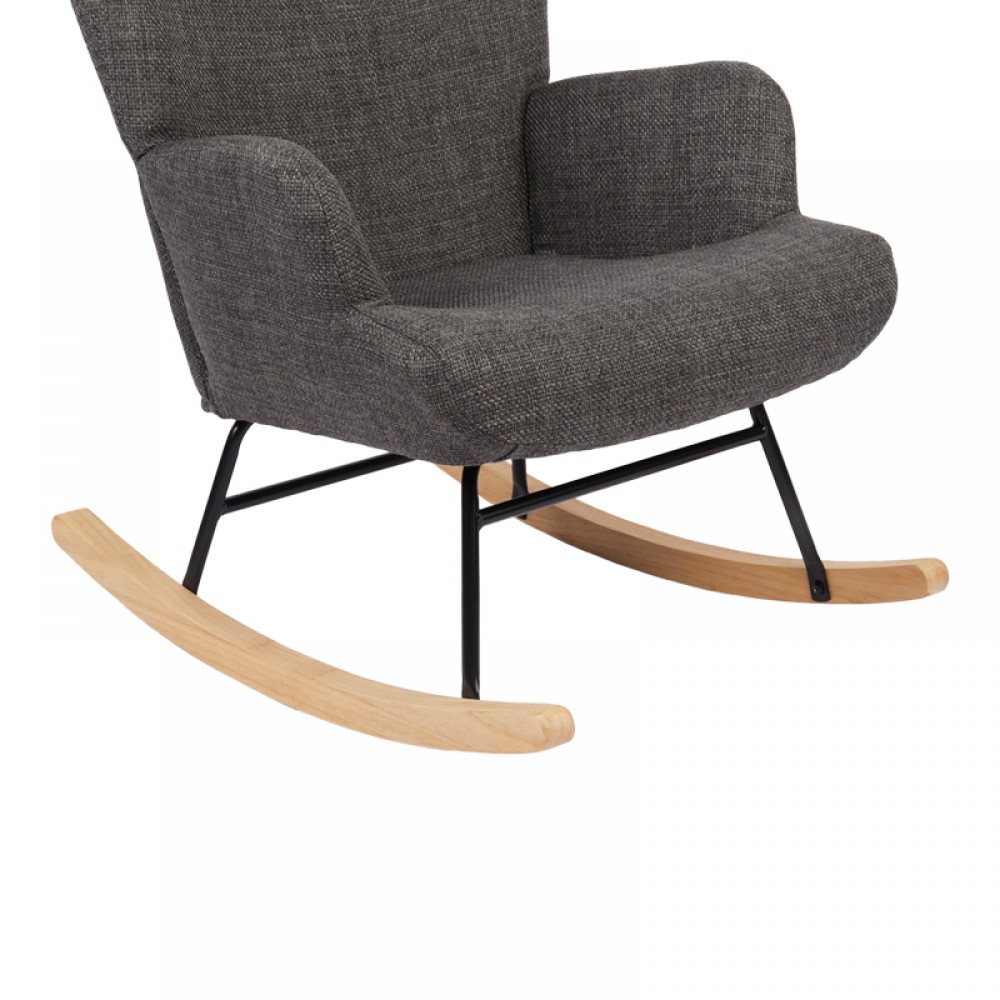 Κουνιστή πολυθρόνα Jianna pakoworld ανθρακί ύφασμα με πόδι σε φυσική απόχρωση 79x64x89εκ