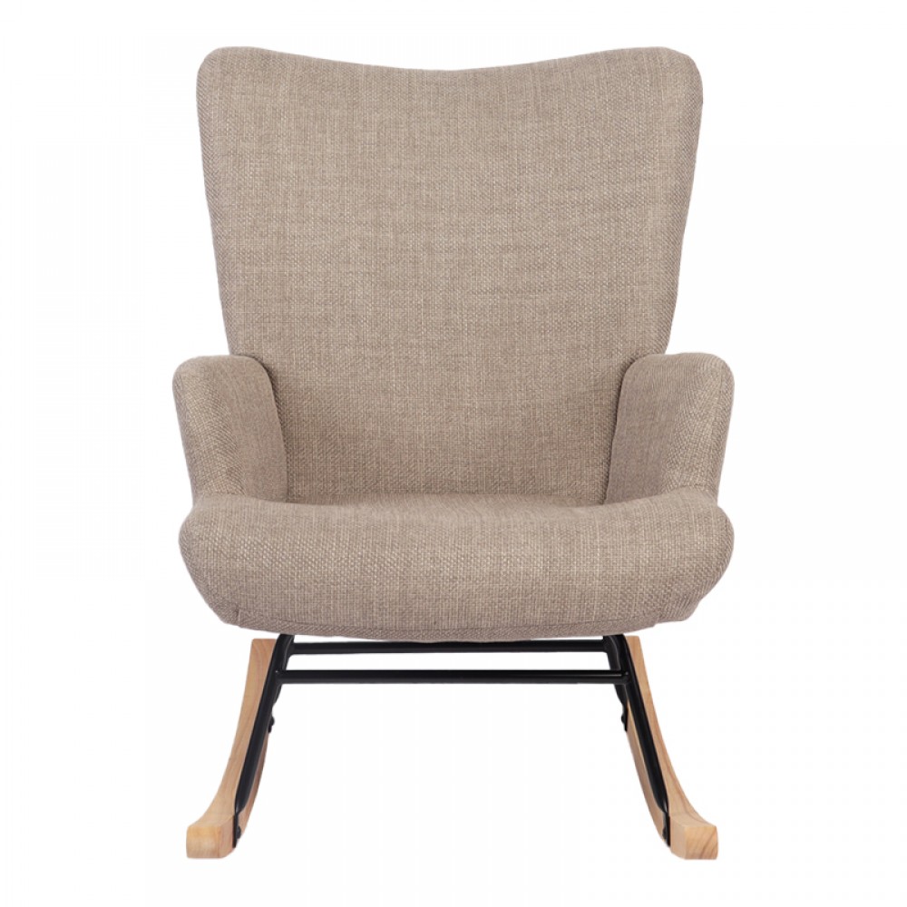 Κουνιστή πολυθρόνα Jianna pakoworld γκρι-μπεζ ύφασμα με πόδι σε φυσική απόχρωση 79x64x89εκ