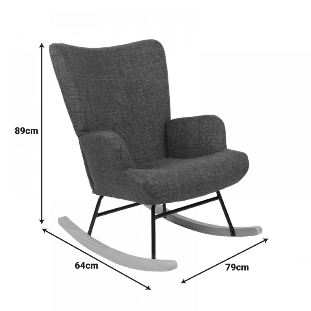 Κουνιστή πολυθρόνα Jianna pakoworld γκρι-μπεζ ύφασμα με πόδι σε φυσική απόχρωση 79x64x89εκ