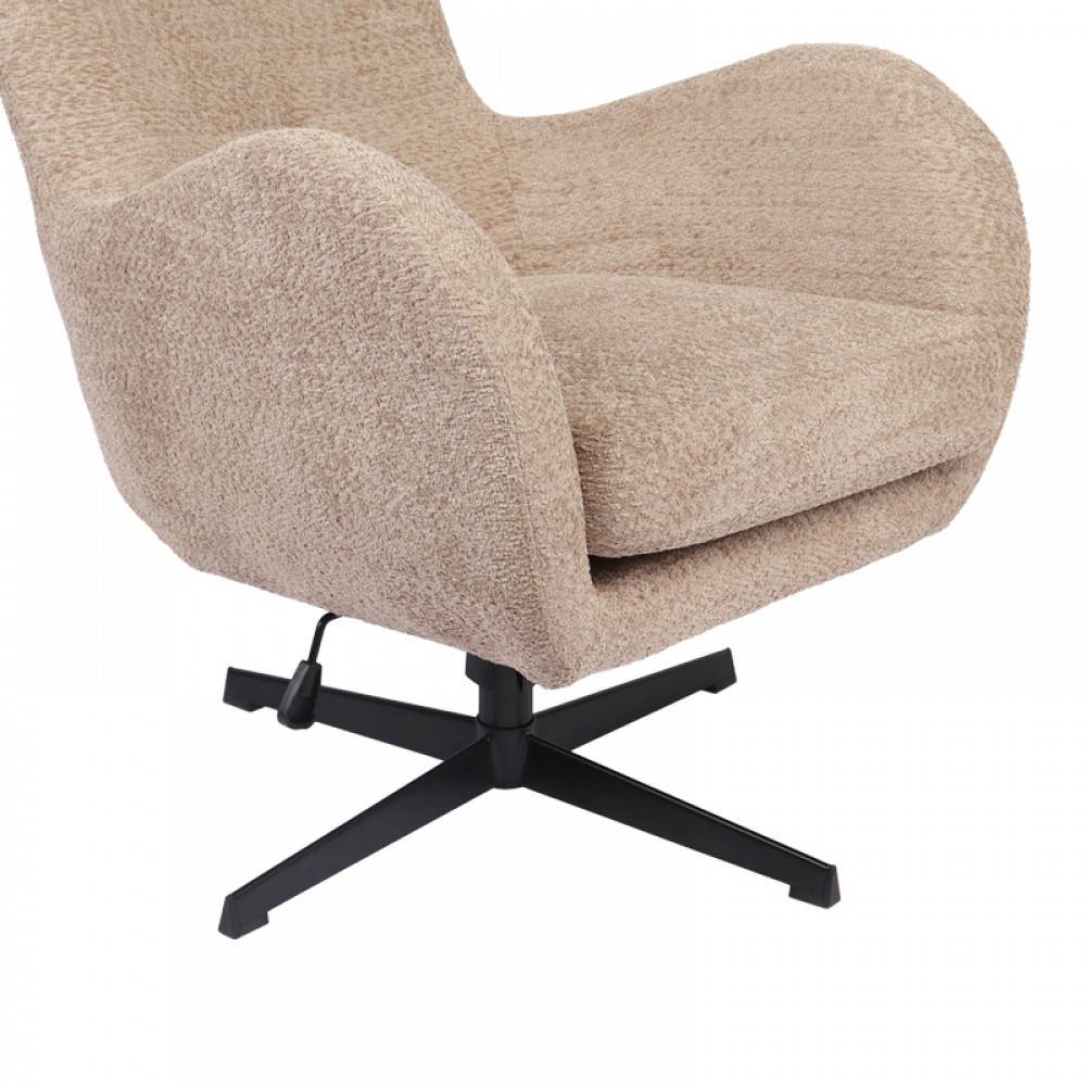 Πολυθρόνα Zefrina pakoworld περιστρεφόμενη μπεζ ύφασμα με βάση σε μαύρη απόχρωση 82x77x99εκ