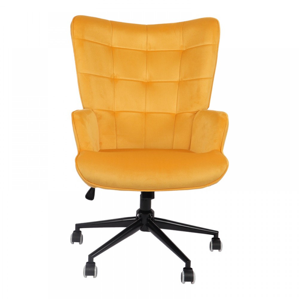 Καρέκλα γραφείου διευθυντή Lobima pakoworld περιστρεφόμενη κίτρινο βελούδο 71x68x104εκ