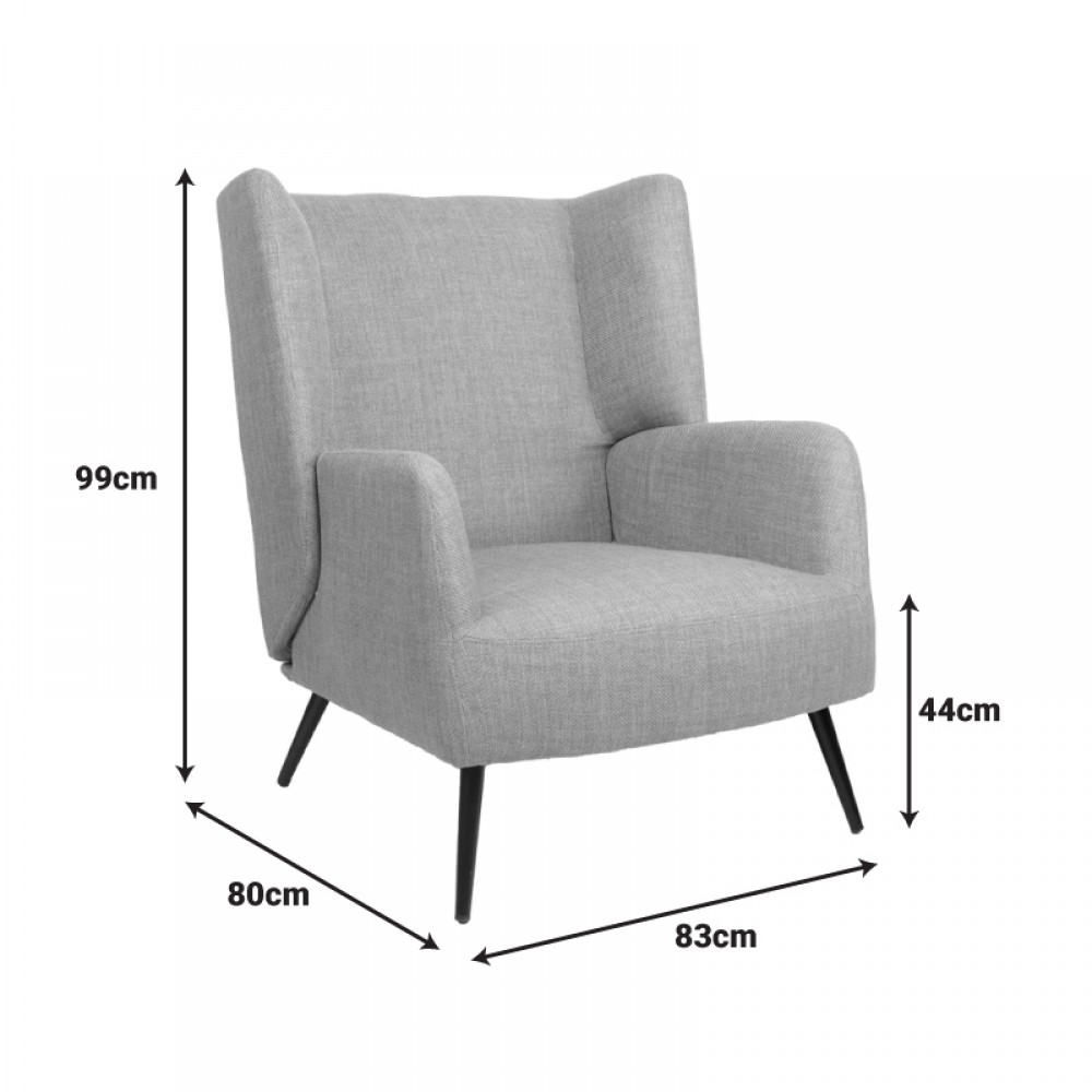 Πολυθρόνα Mareta pakoworld γκρι-μπεζ ύφασμα με πόδι σε μαύρη απόχρωση 83x80x99εκ