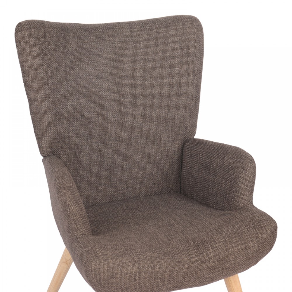 Πολυθρόνα-μπερζέρα Gerlina pakoworld καφέ ύφασμα με πόδι σε φυσική απόχρωση 71x64x94εκ