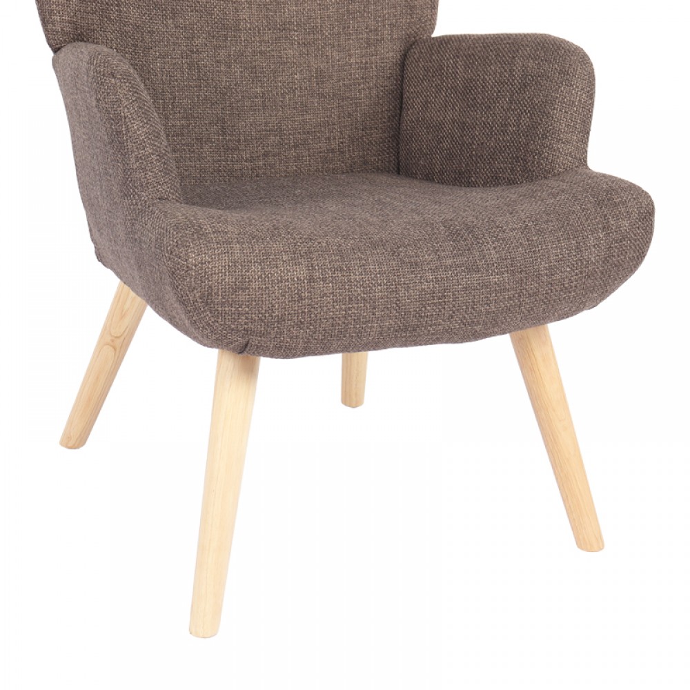 Πολυθρόνα-μπερζέρα Gerlina pakoworld καφέ ύφασμα με πόδι σε φυσική απόχρωση 71x64x94εκ