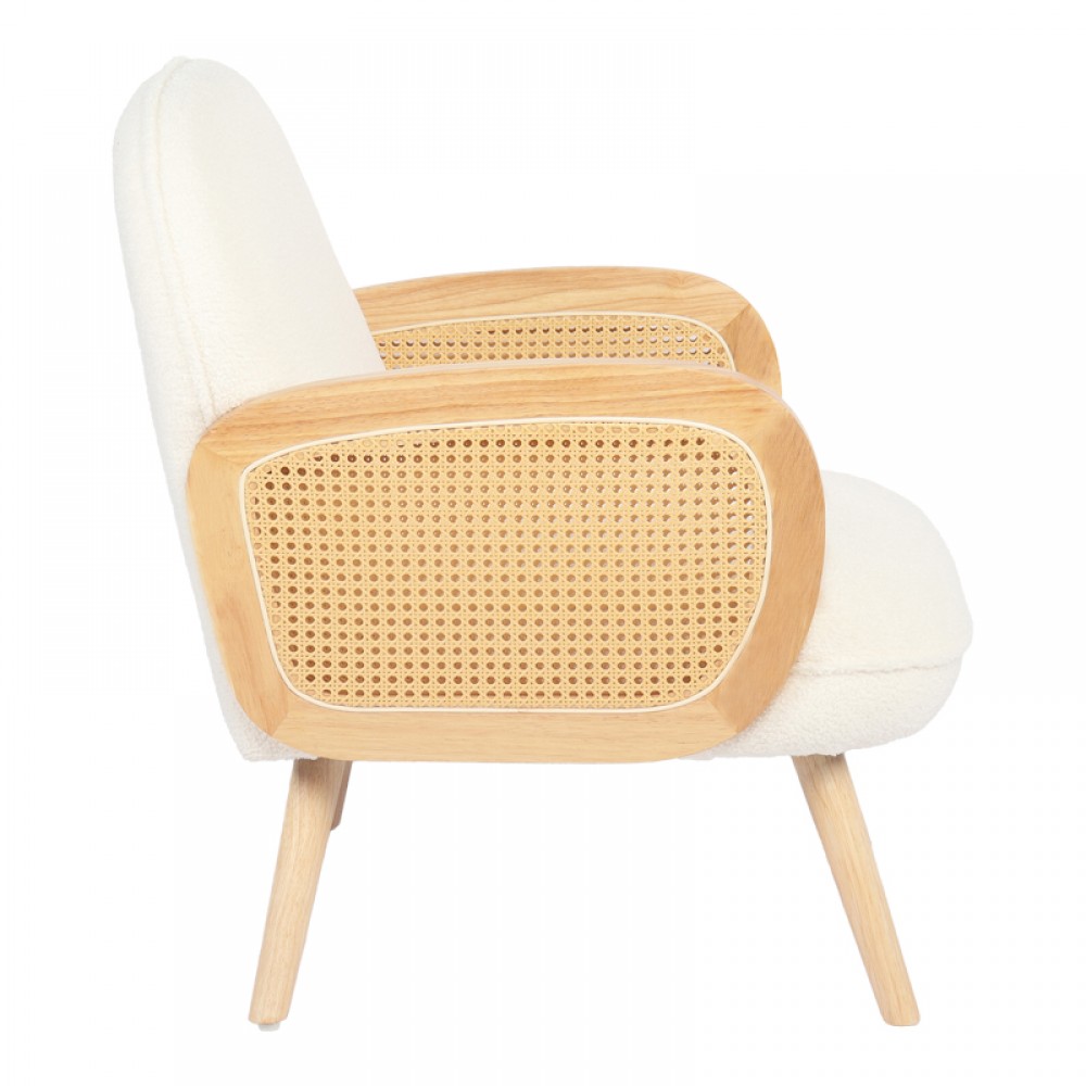 Πολυθρόνα Stedy pakoworld λευκό μπουκλέ ύφασμα με πόδι σε φυσική απόχρωση 78x64x82εκ