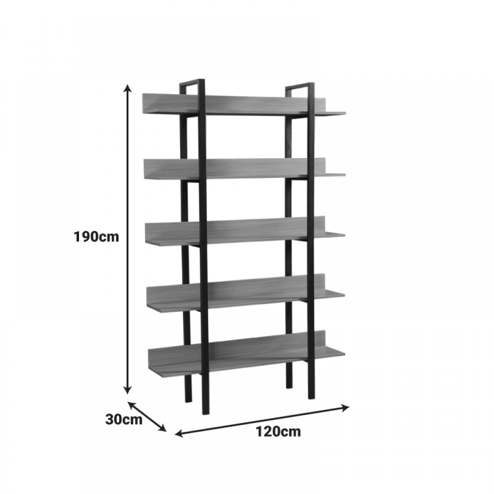 Βιβλιοθήκη Boderta pakoworld σε sonoma-μαύρη απόχρωση 120x30x190εκ