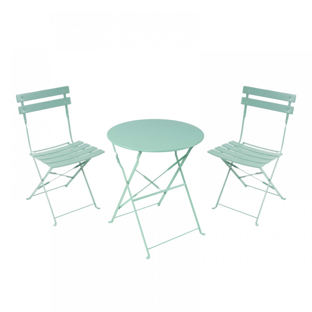 Τραπεζαρία Bistro pakoworld σετ 3τεμ μεταλλική αναδιπλούμενη σε μέντα απόχρωση Φ60x71εκ