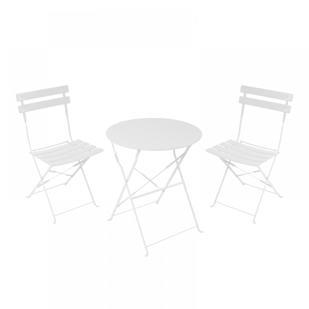 Τραπεζαρία Bistro pakoworld σετ 3τεμ μεταλλική αναδιπλούμενη σε λευκή απόχρωση Φ60x71εκ