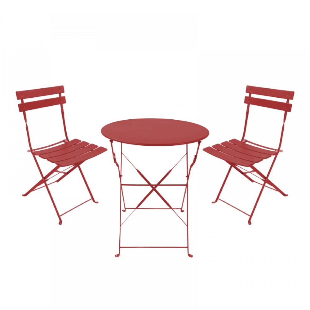 Τραπεζαρία Bistro pakoworld σετ 3τεμ μεταλλική αναδιπλούμενη σε terracotta απόχρωση Φ60x71εκ