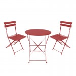 Τραπεζαρία Bistro pakoworld σετ 3τεμ μεταλλική αναδιπλούμενη σε terracotta απόχρωση Φ60x71εκ