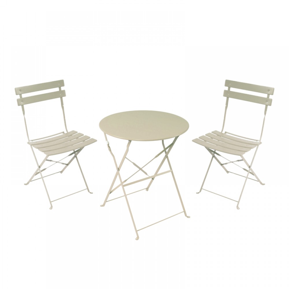 Τραπεζαρία Bistro pakoworld σετ 3τεμ μεταλλική αναδιπλούμενη σε μπεζ απόχρωση Φ60x71εκ